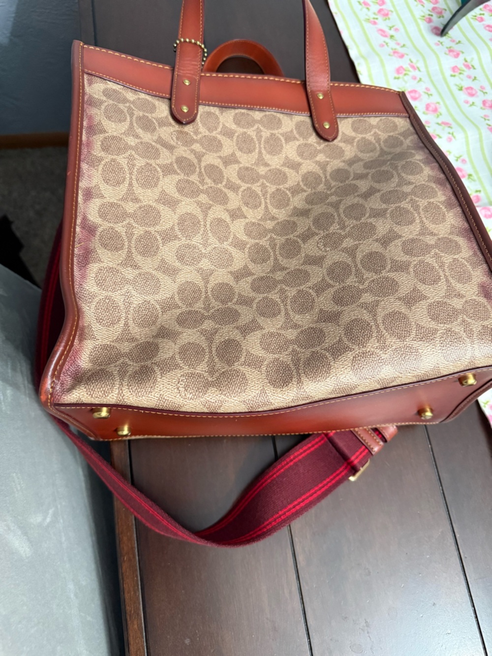 Coach Burgundy Interior Leather-Trim Tote